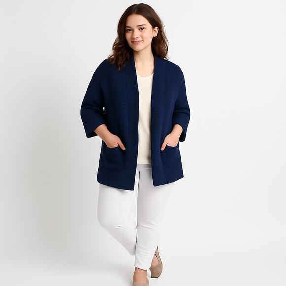 CENY Womens Cardigan Medium Blue Open Front Long Sleeve Pockets Acrylic Nylon - Picture 1 of 16